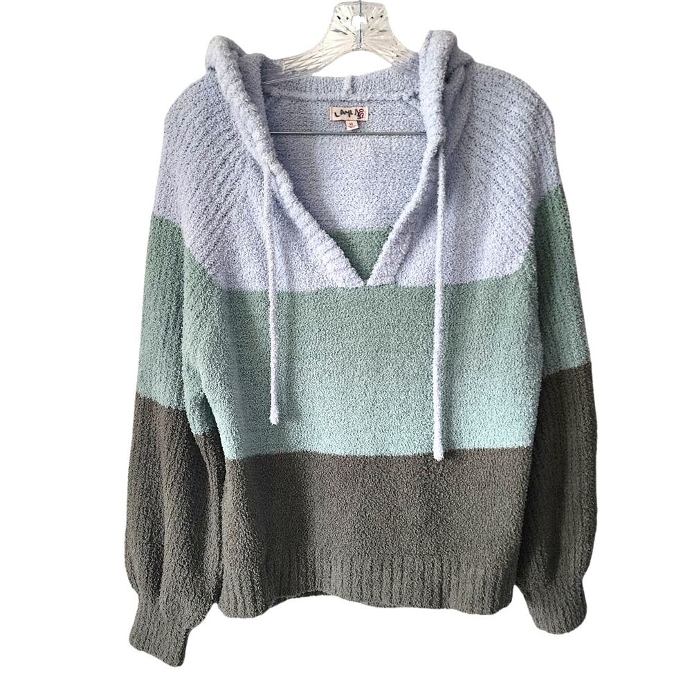 So Women's Color Block Soft Hooded Pullover Sweater Size XL
